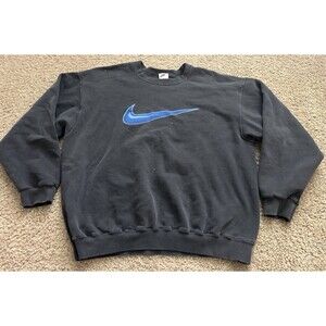 Vintage Nike Sweatshirt Men’s Medium Black Faded Distressed Large Swoosh USA 90s